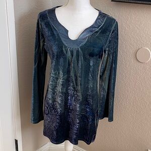 Elegant Blue Velvet Women's Tunic Top